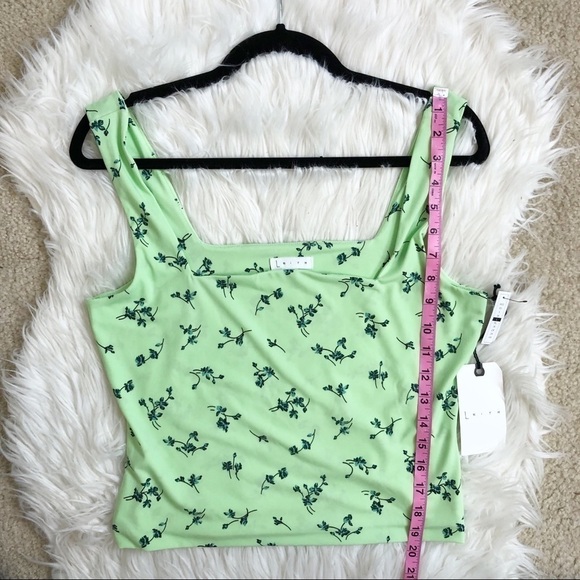 New Leith Women's Cropped Top Size L Sleeveless Square Neck Floral Print Green - Picture 9 of 9